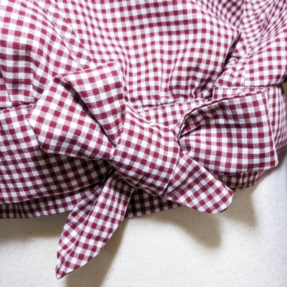 MADEWELL Burgundy Gingham Wrap Blouse/Top with 3/4 Sleeves - Picture 7 of 10